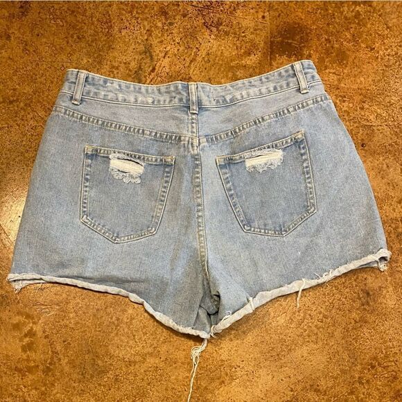 CALI 1850 light wash distressed‎ high waist denim cut off shorty shorts - Picture 5 of 6